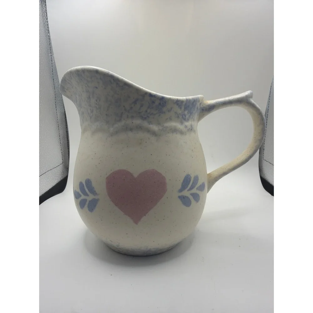 Vintage Heart Ceramic Hand‎ Painted sponge  pitcher cottagecore